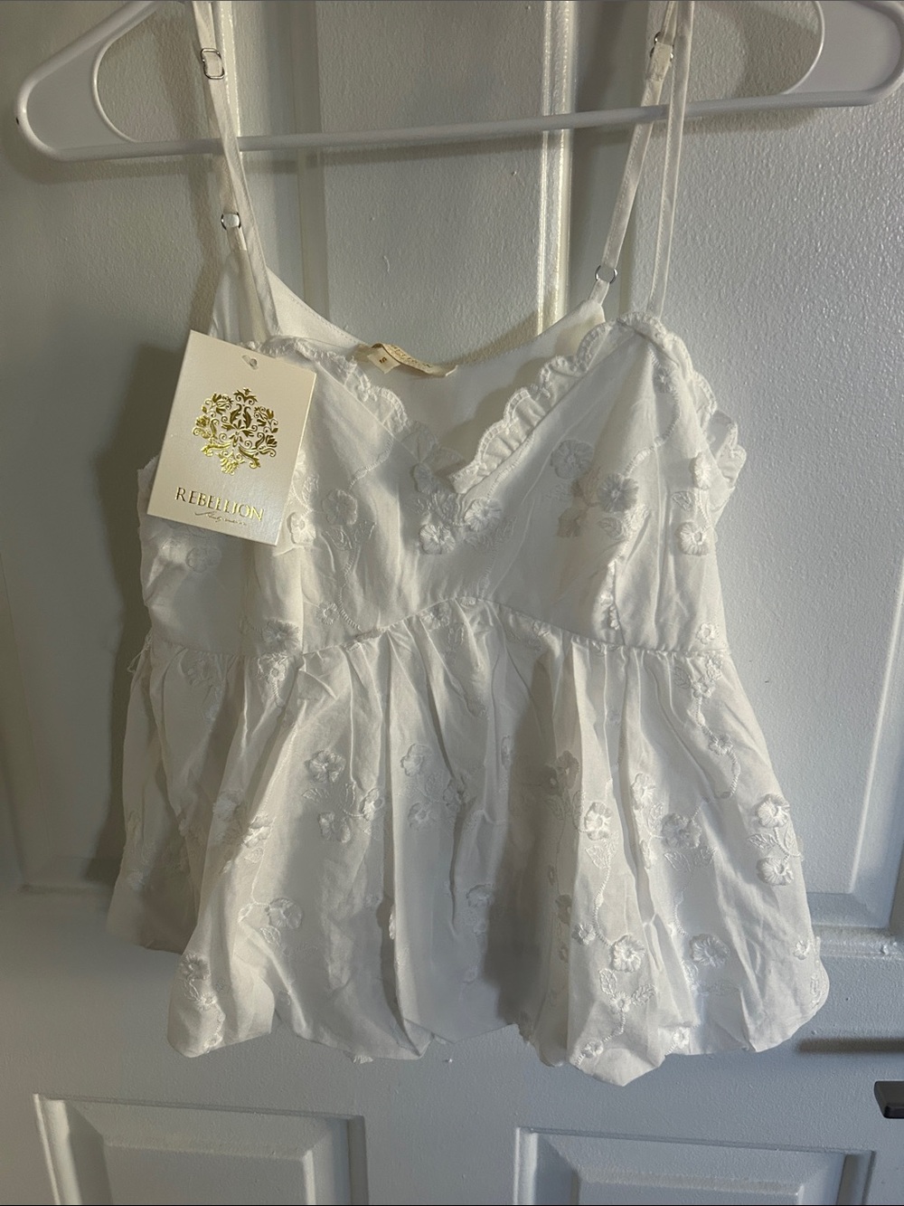Rebellion White Embroidered Peplum Camisole